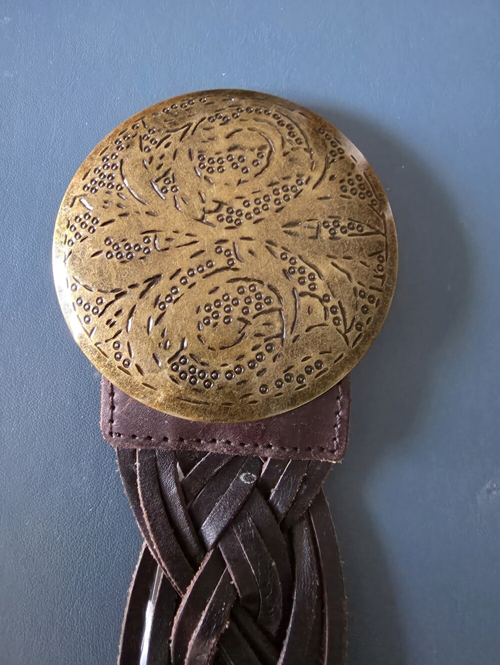 Leather With Big Brass Round Buckle, Woven Old Navy All Leather, Medium Boho